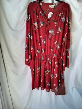 Fashion Magazine Red Floral Long-Sleeve Tie-Detail Dress